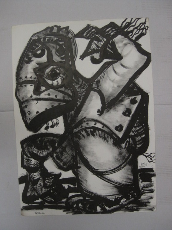 Zeldzaam Zwart "Xana 2" Aquarel Quintus Jan Telting 1931-2003 gesigd verkocht voor € 50!