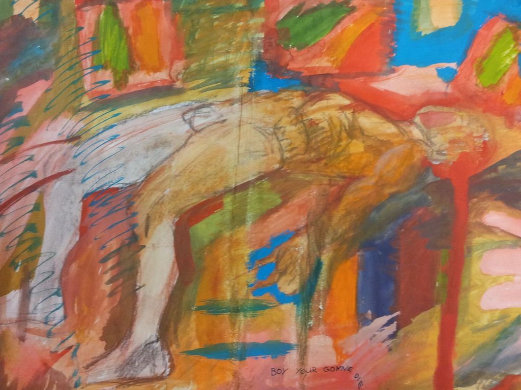 Peter Klashorst - '' Boy you gonne die '' Zeldzaam Vroeg werk !  Gemengde Techniek / Maroufle papier op Canvas - Gesigneerd en gedateerd 1981  kopen? Bied vanaf 125!