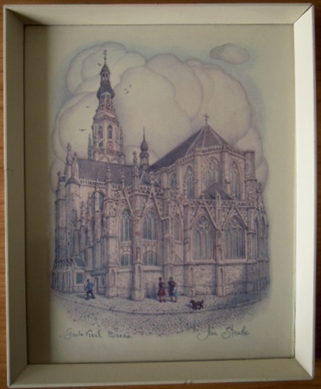 JAN STRUBE druk van grote kerk in Breda-hand gesigneerd verkocht voor € 45!