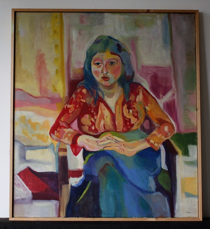 Evelyne Pommier (1952-1978), olieverf op doek, portret kopen? Bied vanaf 100!