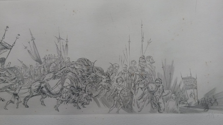 onbekende kunstenaar - Exotische optocht - ets kopen? Bied vanaf 1!