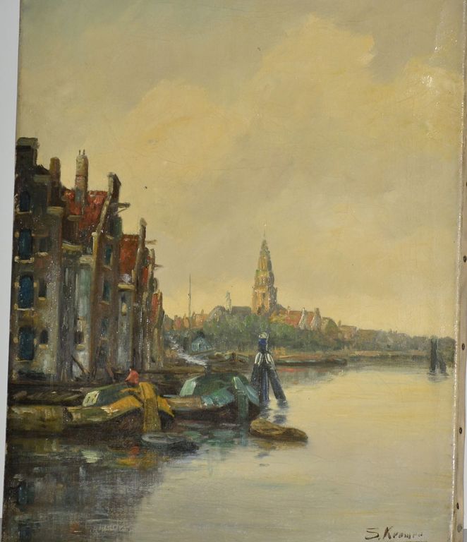 Simon Kramer: Olieverfschilderij. Amsterdamse grachten kopen? Bied vanaf 1!