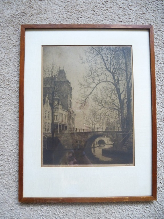 Dirk Harting, ets: nieuwe gracht Utrecht, handgesigneerd kopen? Bied vanaf 75!