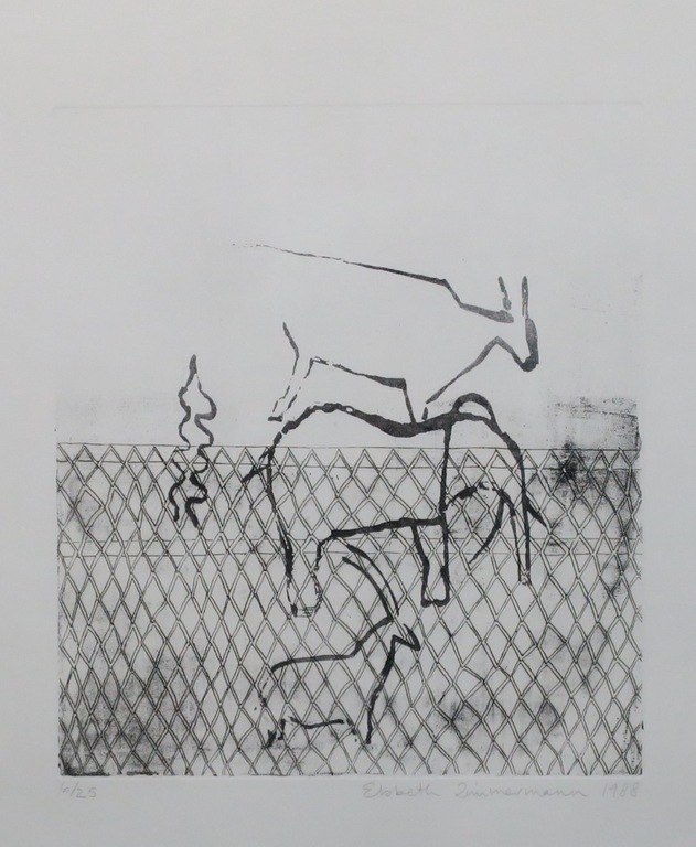 Elsbeth Zimmerman: Ets en Aquatint, Fear of elephants - Ingelijst kopen? Bied vanaf 1!