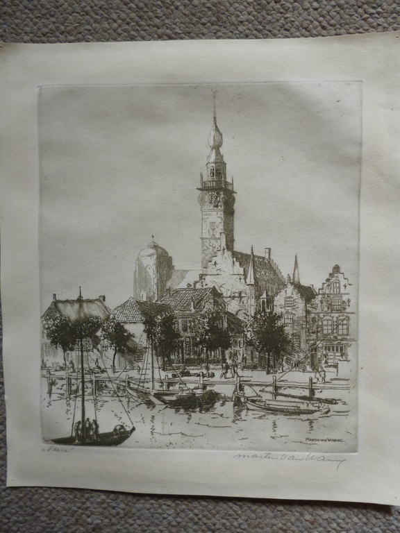 Martin van Waning - ets - Veere kopen? Bied vanaf 20!
