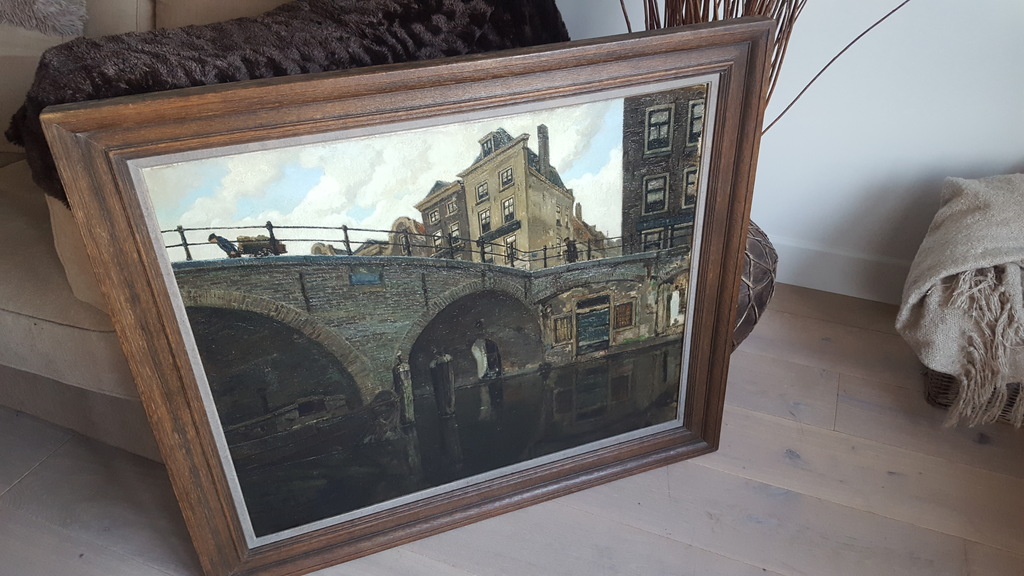 Hendrikus IJkelenstam - Oudegracht Utrecht - olie op doek, gesigneerd en verso kopen? Bied vanaf 1100!