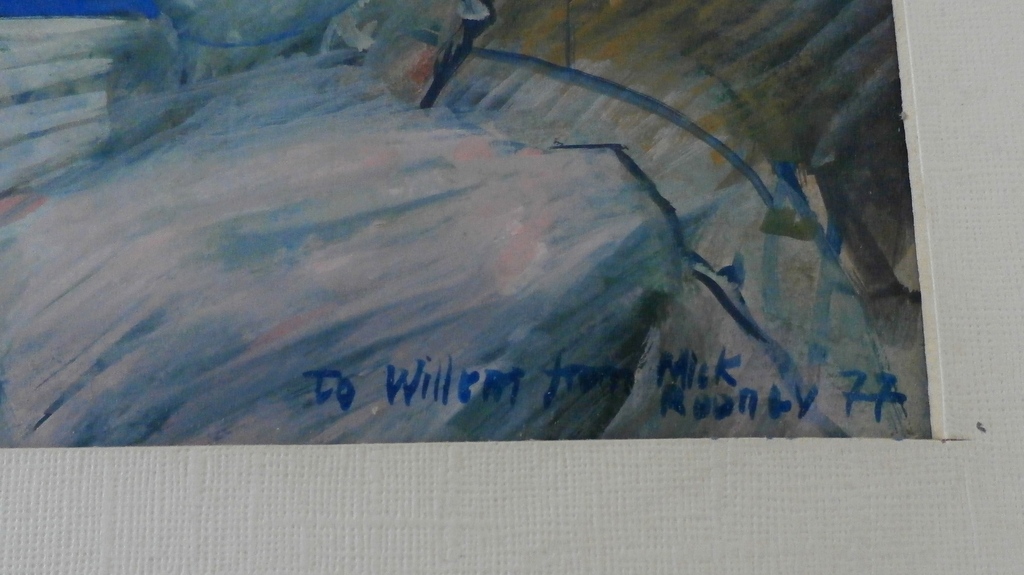 Mick Rooney - Gouache: twee clowns in circus - opdracht:  To Willem- 1977 kopen? Bied vanaf 850!