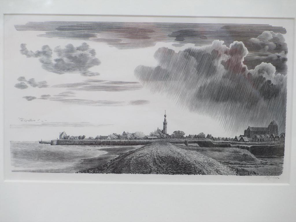 Dirk van Gelder, Veere, Houtgravure 1951 verkocht voor € 75!