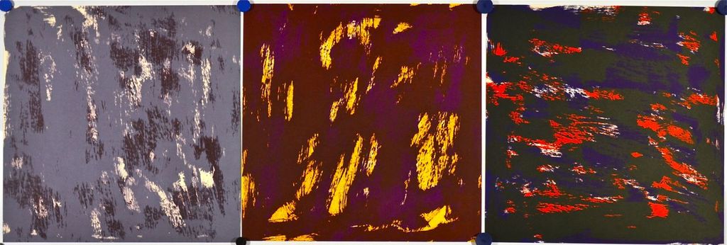 Rob van Koningsbruggen: 3 Zeefdrukken. Drieluik verkocht voor € 260!