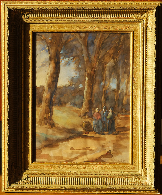 Petrus Paulus Schiedges jr. 'Wandelaars op een bospad' Aquarel. kopen? Bied vanaf 90!