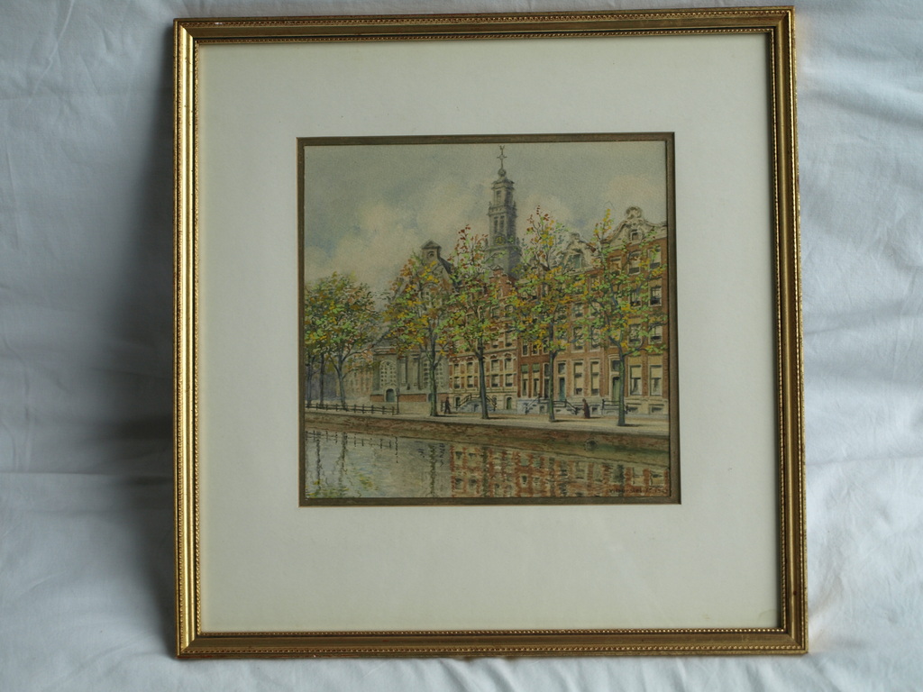 Onbekend, gesigneerd : Gouache/aquarel, Westertoren Amsterdam – ingelijst- 1943  kopen? Bied vanaf 1!