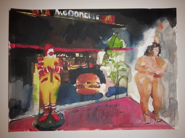 Peter Klashorst - gemengde techniek op aquarel papier - She lost control again kopen? Bied vanaf 75!