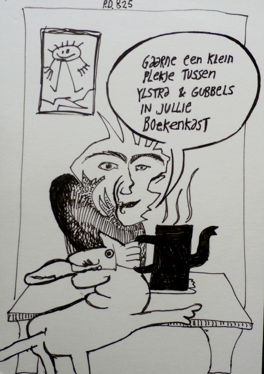 Pieter Drift - tekening: Gaarne een klein plekje... - ode aan Klaas Gubbels verkocht voor € 35!