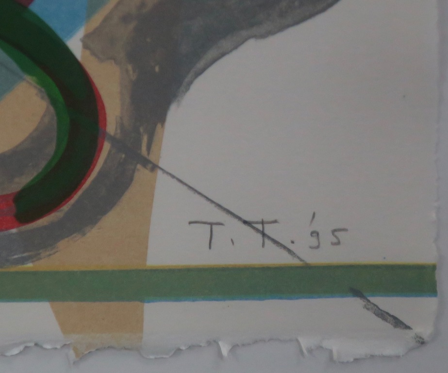 Toon Teeken: Litho, Zonder titel (groen) -Ingelijst kopen? Bied vanaf 35!