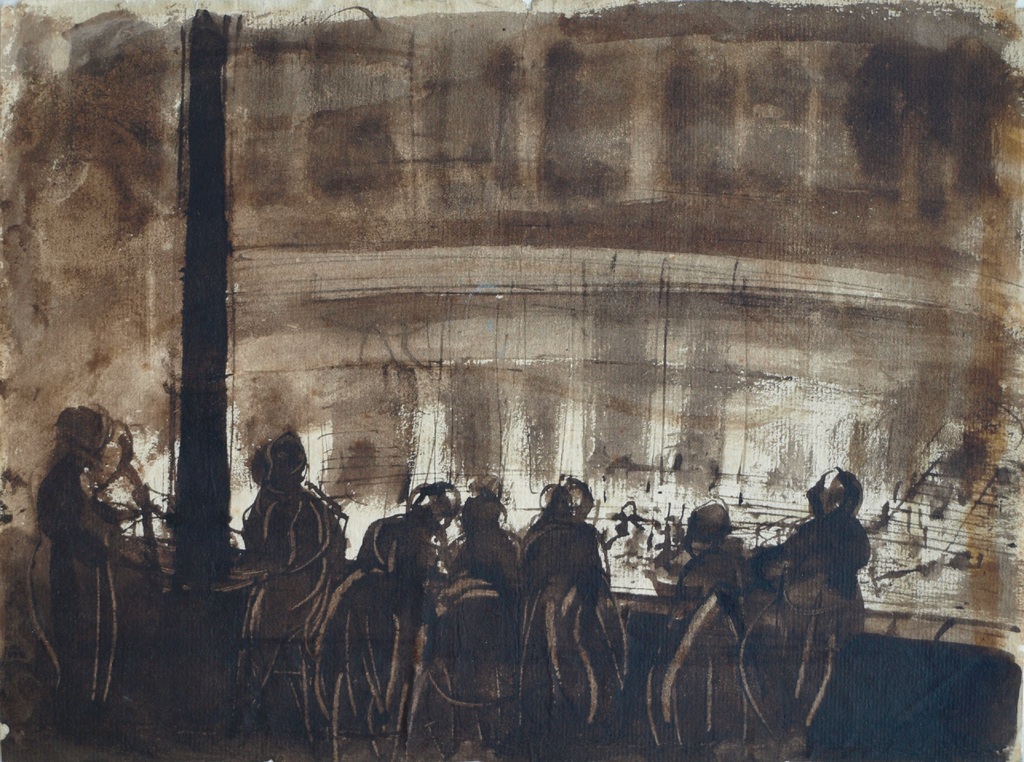 Gerard Hordijk : Aquarel / gewassen inkt , In het theater – ca 1930   kopen? Bied vanaf 1!