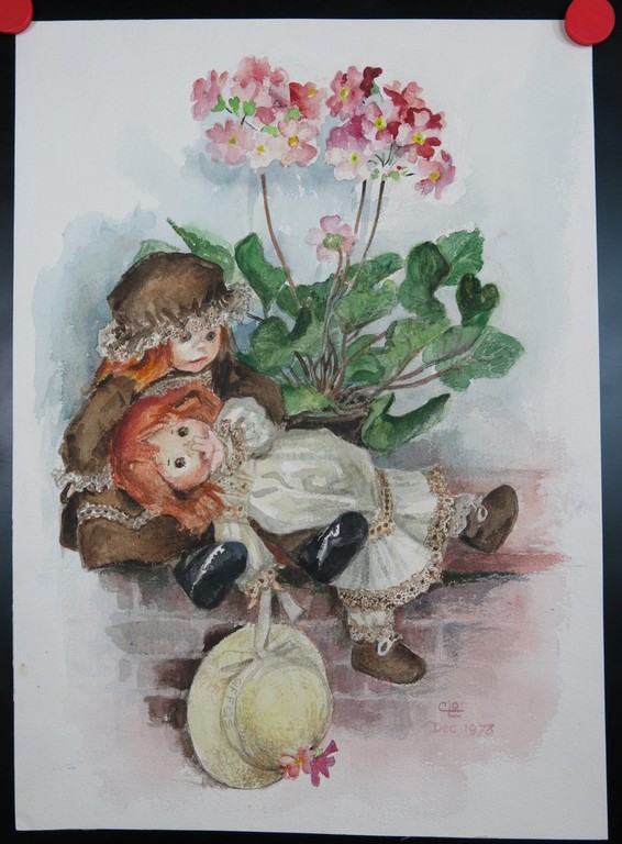 Cornelia Oudenaarden: Aquarel, Twee poppen kopen? Bied vanaf 1!