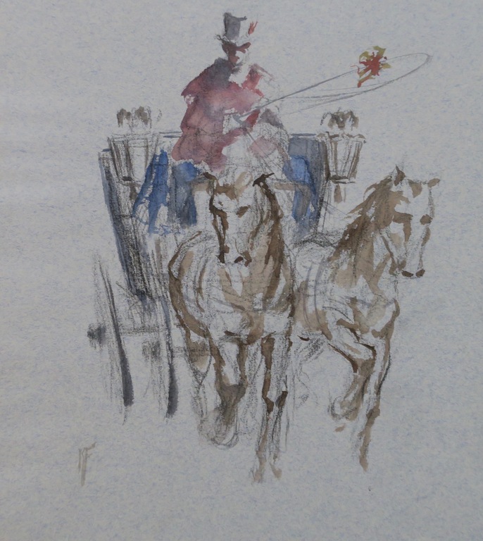 Klaas Fernhout: Lot met 3 tekeningen/aquarellen, Rijtuig kopen? Bied vanaf 1!