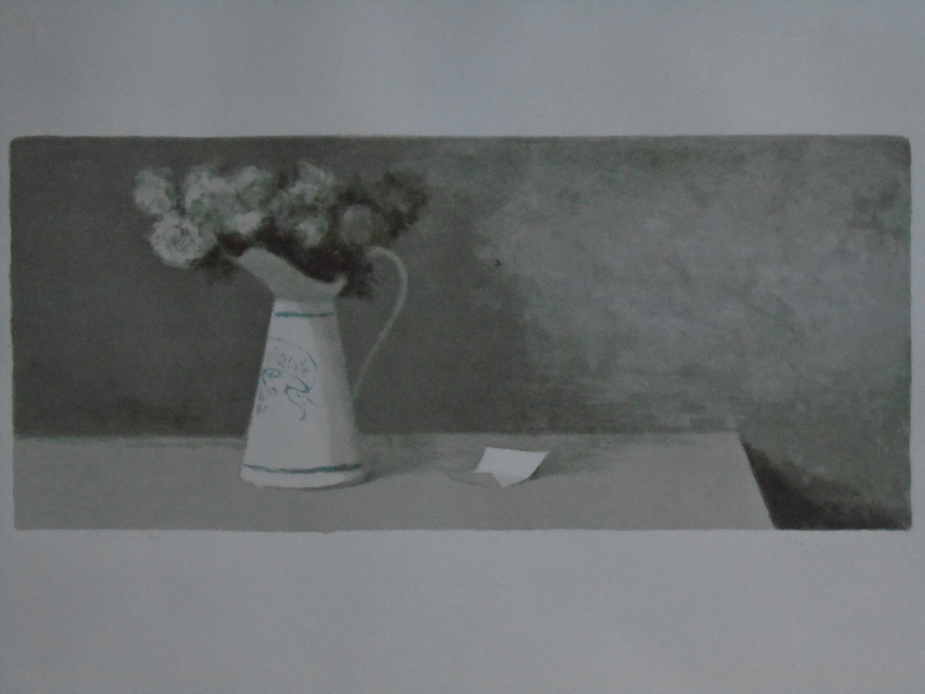 Mart Kempers - kleurenlitho - Stilleven met witte rozen verkocht voor € 50!