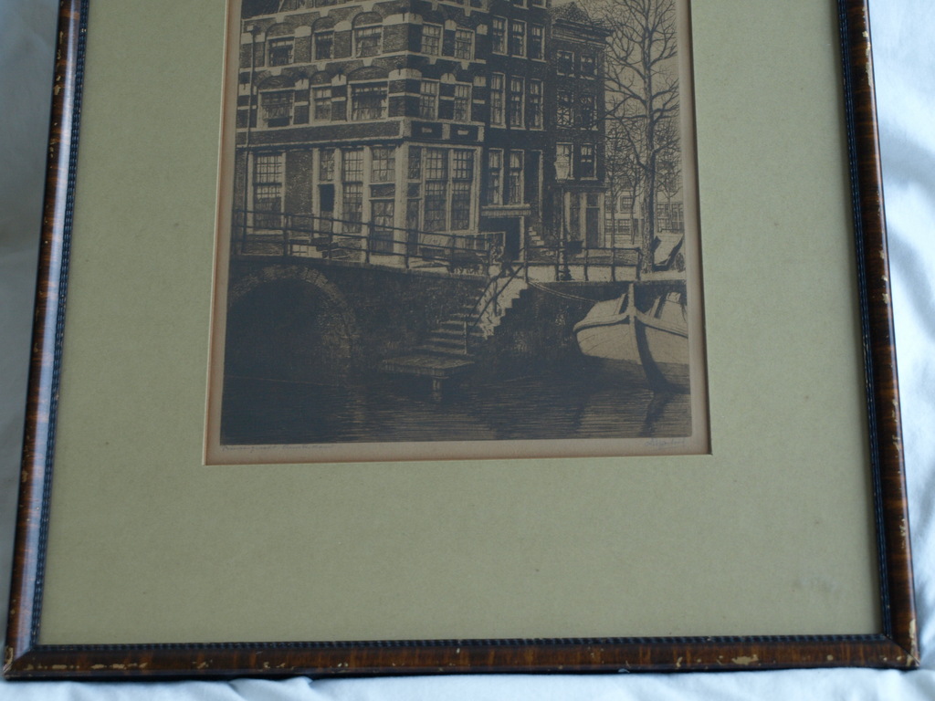 Dirk Harting : Ets , Lekkeresluis Amsterdam – Gesigneerd & ingelijst – ca 1935 kopen? Bied vanaf 35!