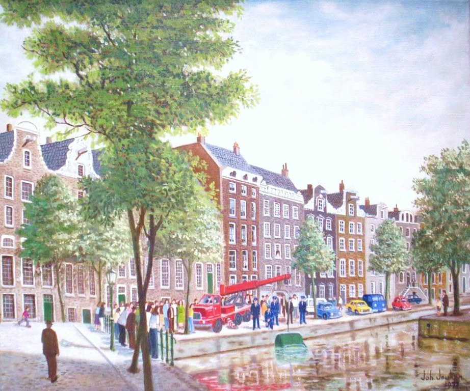 Johan Jeuken (1909-1982). Auto te water in Amsterdam. kopen? Bied vanaf 675!