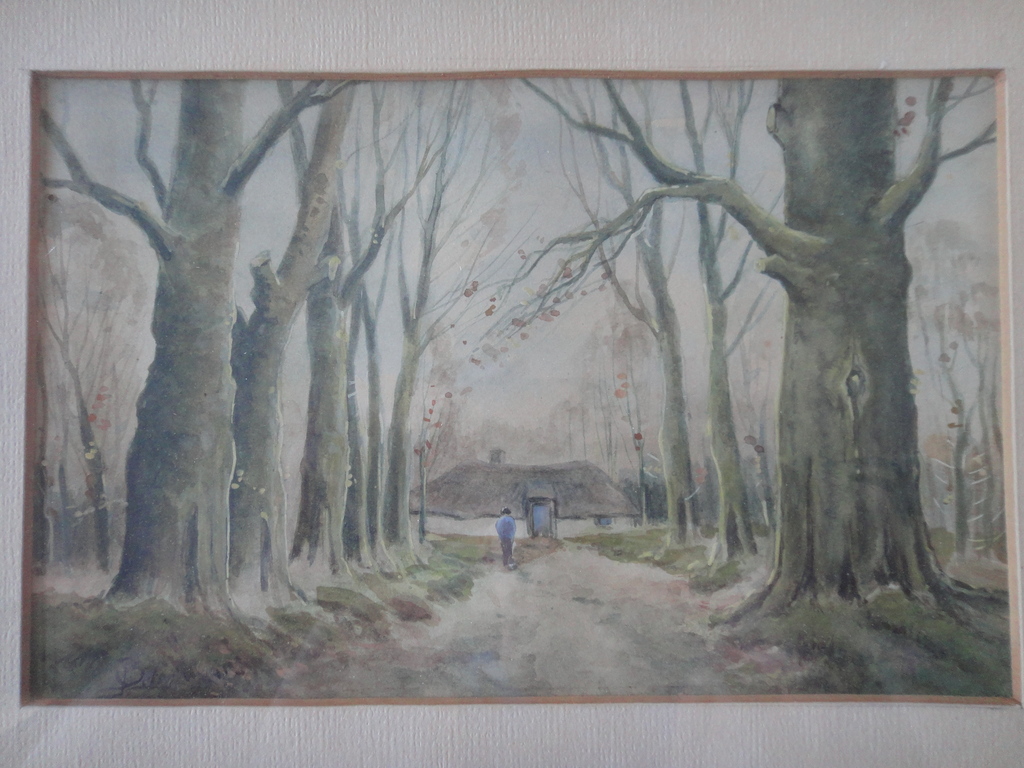 Vermoedelijk Engelse school, aquarel, 'boertje op bospad'. kopen? Bied vanaf 1!