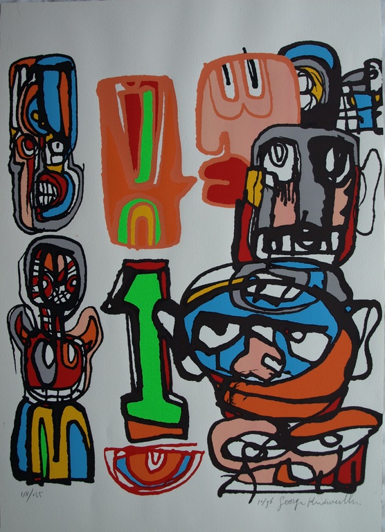 George Heidweiller : Zeefdruk – Hoofden – gesigneerd – 1996 verkocht voor € 35!