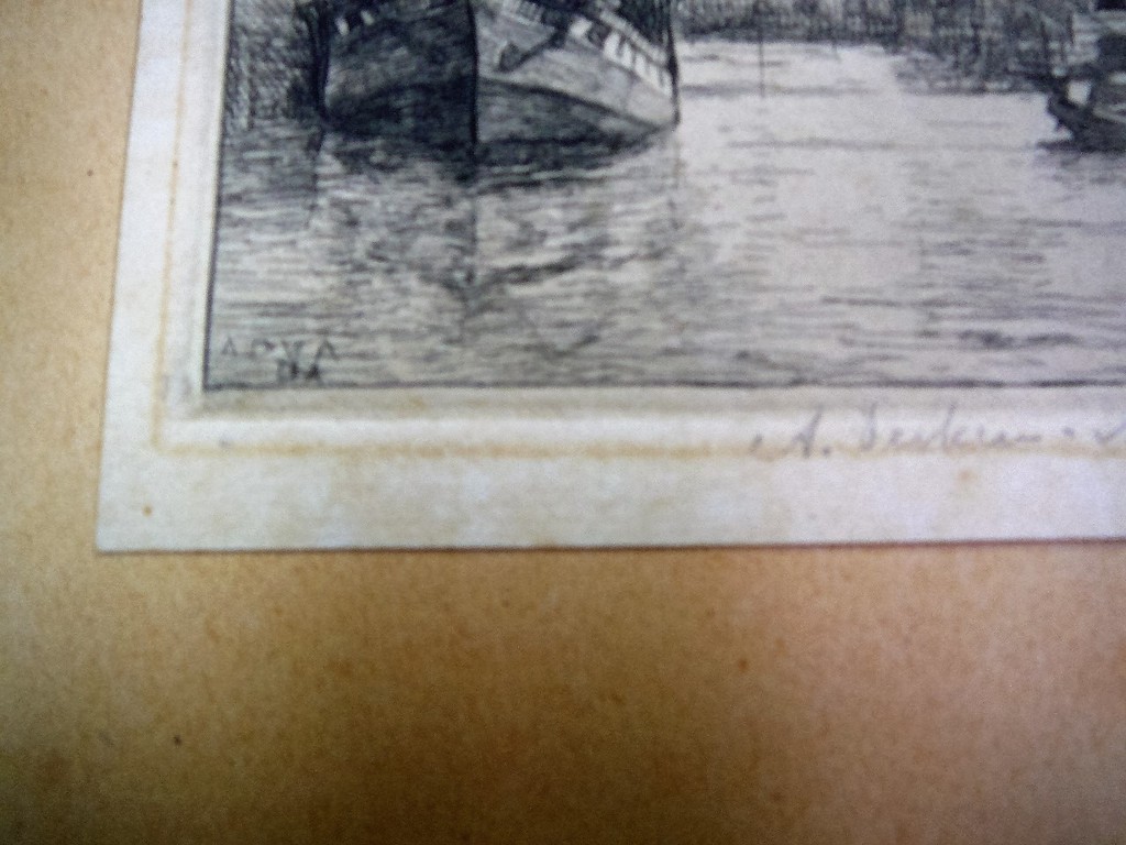  Derkzen van Angeren 1878-1961 Ets van haven met zeilboot  kopen? Bied vanaf 40!