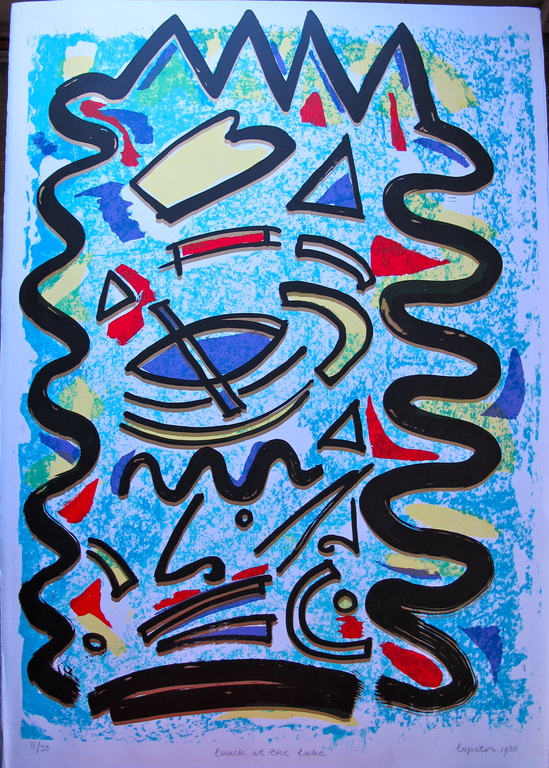 Bettina Lopetro: zeefdruk: Lunch at the lake verkocht voor € 60!