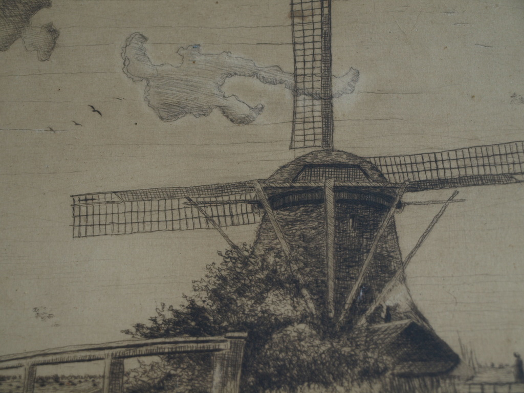 Onbekend : Ets – Molen – Ingelijst  kopen? Bied vanaf 1!