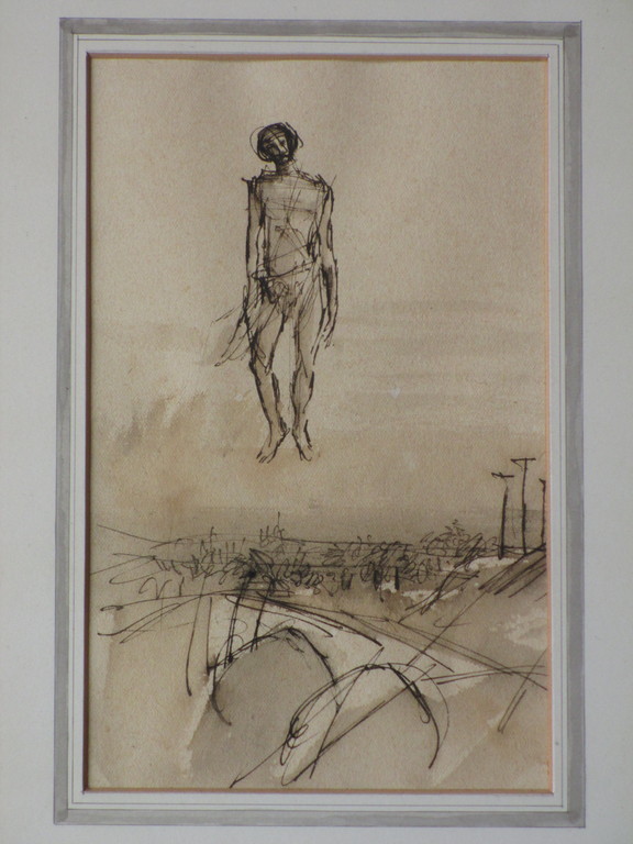 Peter Vos, De Neerdaling, Pentekening/Aquarel verkocht voor € 175!