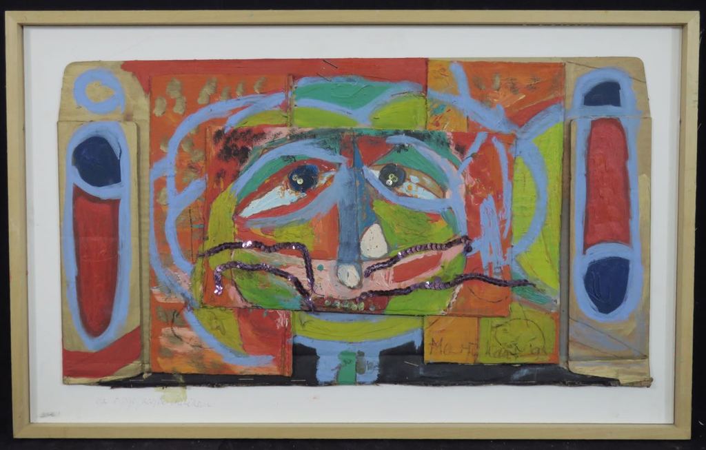 Meertje Kaal: Olieverf en collage op karton, De opgejaagde indiaan - Ingelijst kopen? Bied vanaf 1!