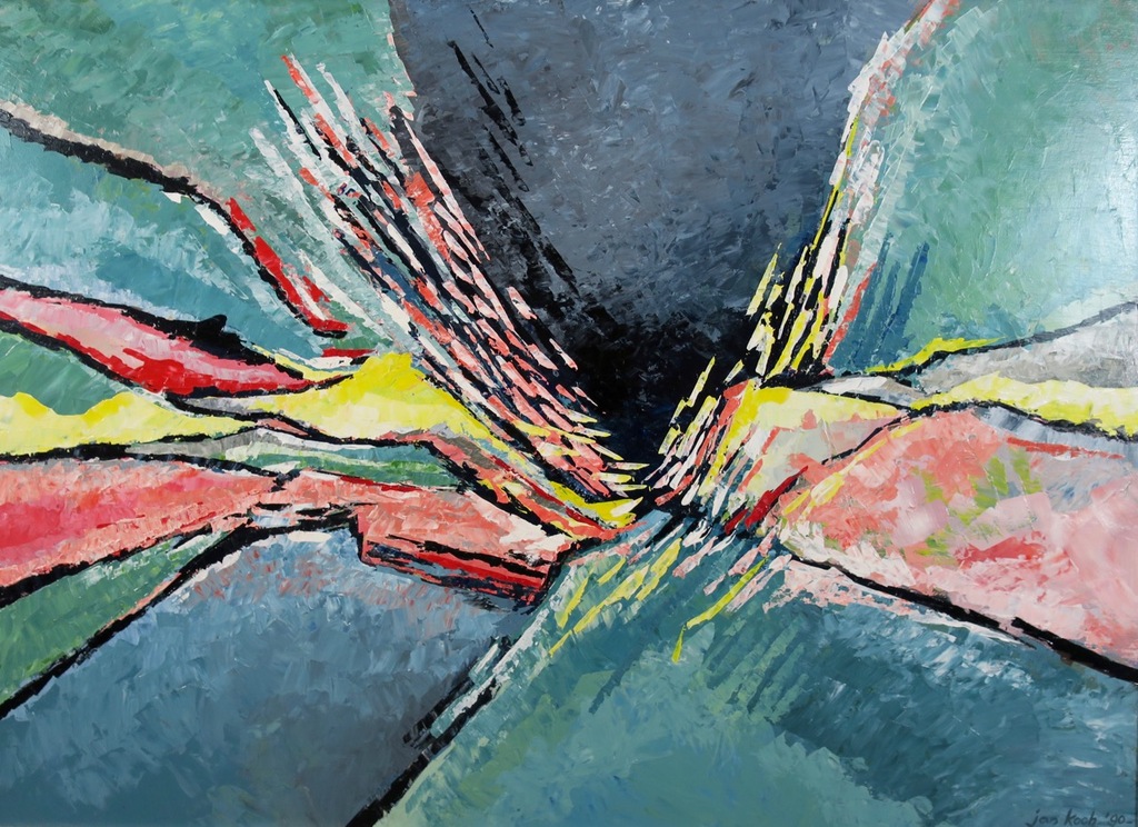 Jan Koch: Acryl op paneel, Stroming - Ingelijst (Groot) verkocht voor € 150!