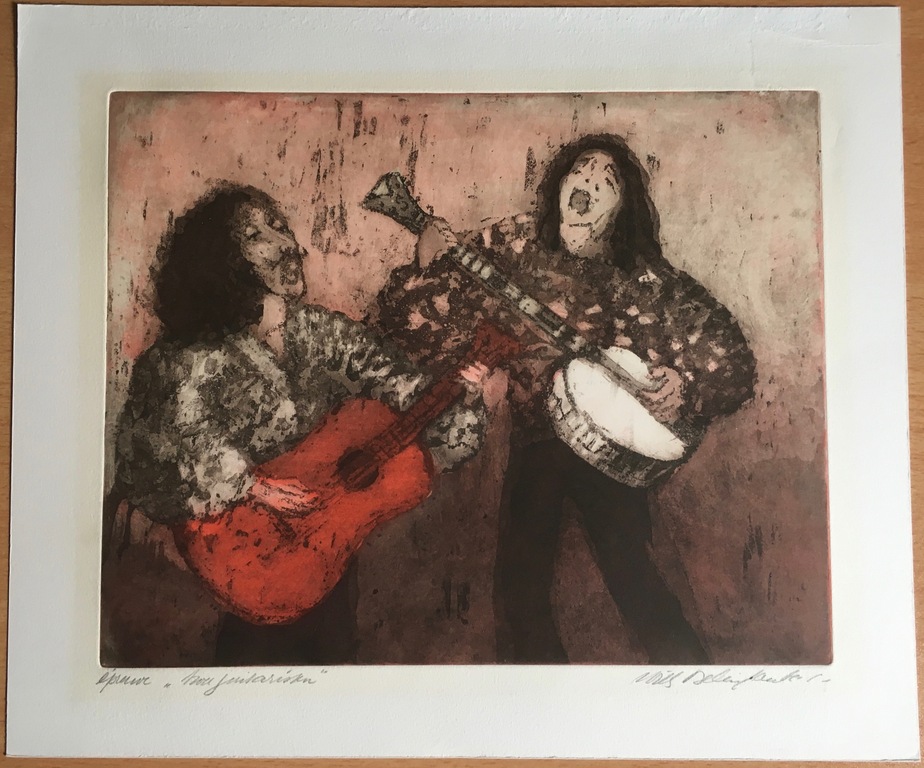 Willie Belinfante - kleurets (aquatint) - Twee Guitaristen kopen? Bied vanaf 10!