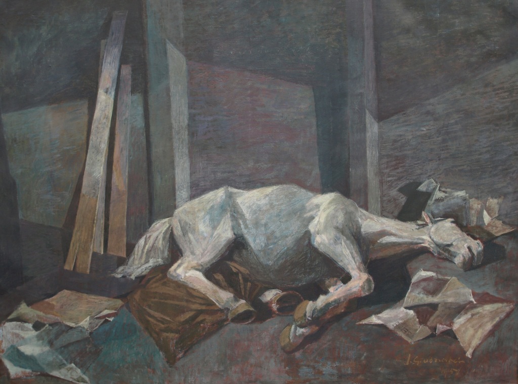 Jan Groenestein : Olieverf op doek , Liggend paard – 150 x 200 cm - 1951 kopen? Bied vanaf 750!
