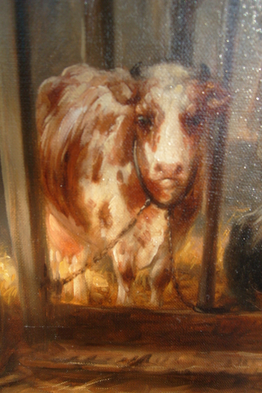 J.C.T. Dubois, olieverf op linnen, koeien op stal  kopen? Bied vanaf 200!