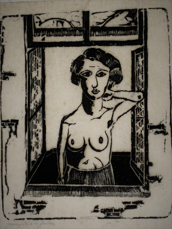 Fraaie Belgie 1931 houtsnede "Jeune Fille a fenetre" Francois de Smet gesigneerd kopen? Bied vanaf 1!