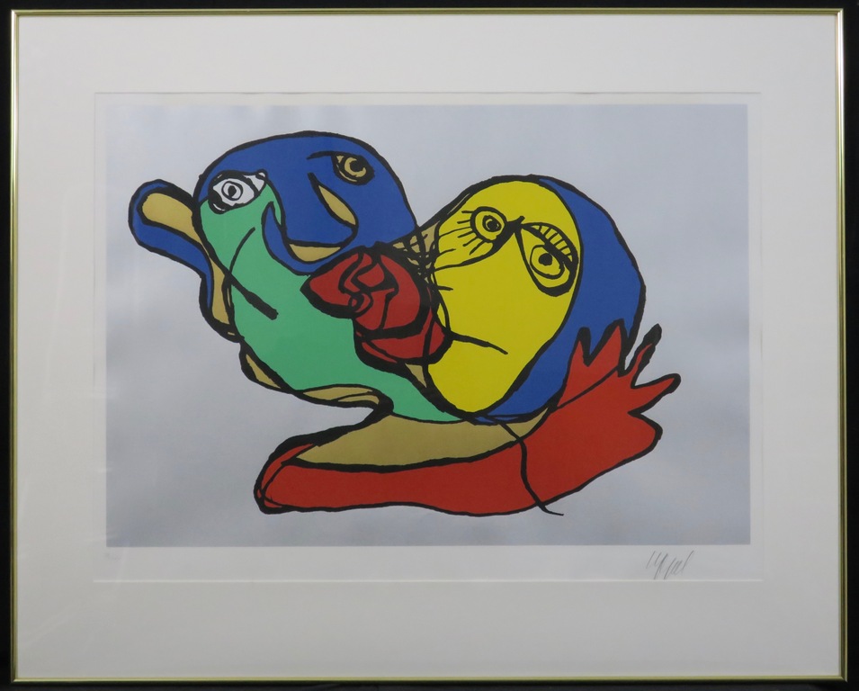 Karel Appel: Litho, Zoen - Ingelijst (Groot!) kopen? Bied vanaf 400!
