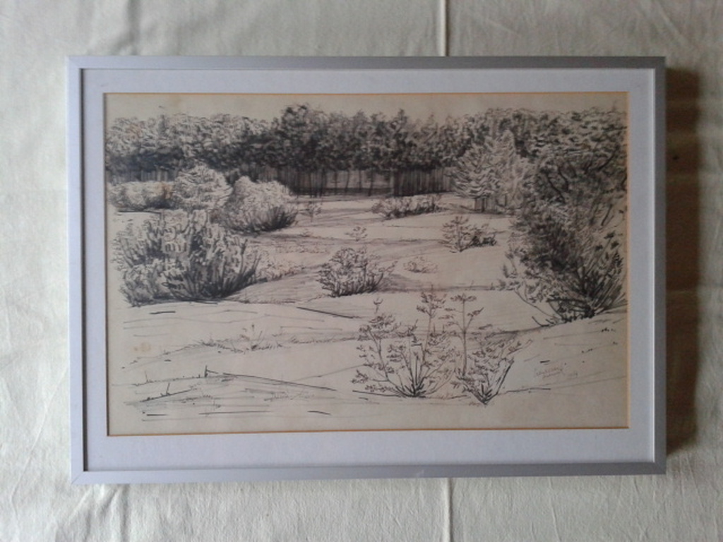 Tekening landschap van Henri van Merwijk - gesigneerd en gedateerd kopen? Bied vanaf 18!