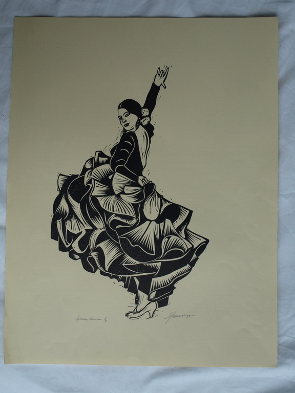 Jozef Bossaert : Houtsnede , Spaanse danseres – gesigneerd - 1982 – nr 1 / 5 ex. kopen? Bied vanaf 1!