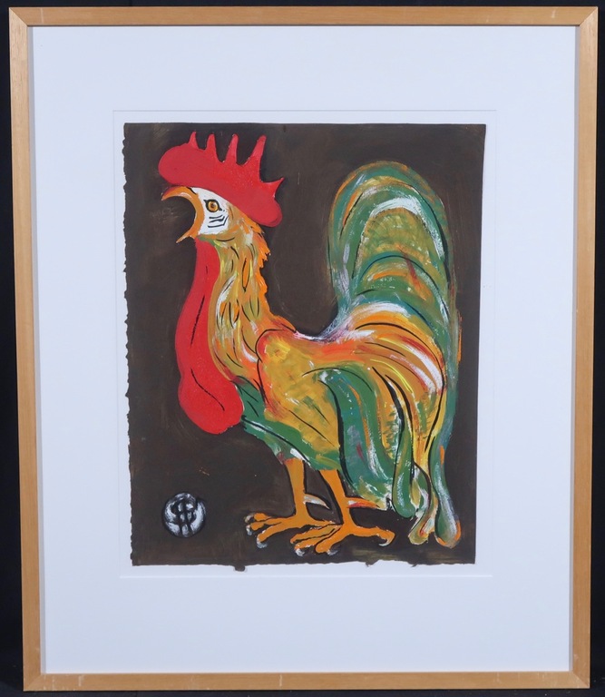 Hans Stoevenbelt: Acryl op papier, Haan II - Ingelijst kopen? Bied vanaf 40!