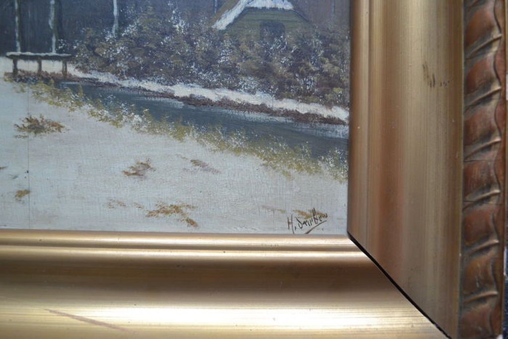 Winterlandschap op paneel, gesigneerd rechtsonder. kopen? Bied vanaf 20!