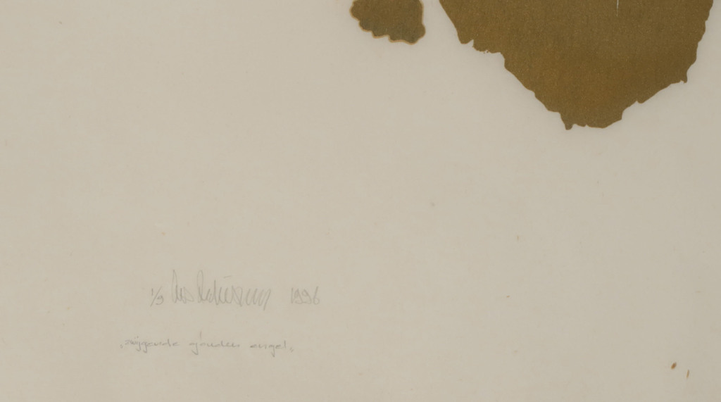 Cees Andriessen: Houtsnede op Rijstpapier, Zwijgende gouden engel - Ingelijst kopen? Bied vanaf 35!