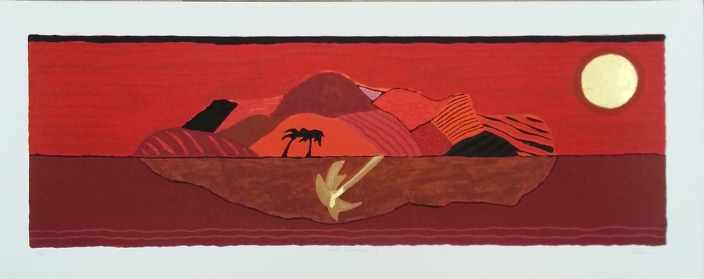 Ronald Boonacker, zeefdruk op papier, titel;" Mahe, seychelles I" verkocht voor € 50!