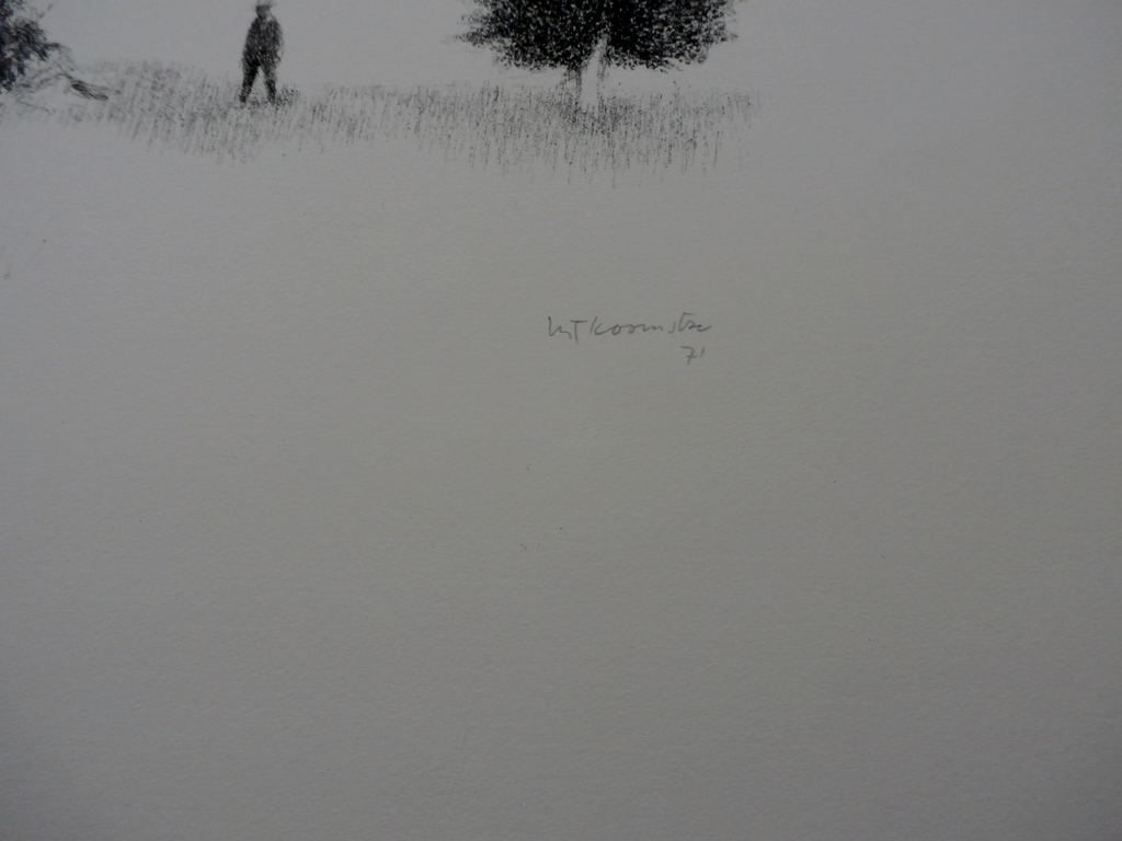 Metten Koornstra - man in landschap tussen huis en bomen - gesigneerd - 1971 kopen? Bied vanaf 70!