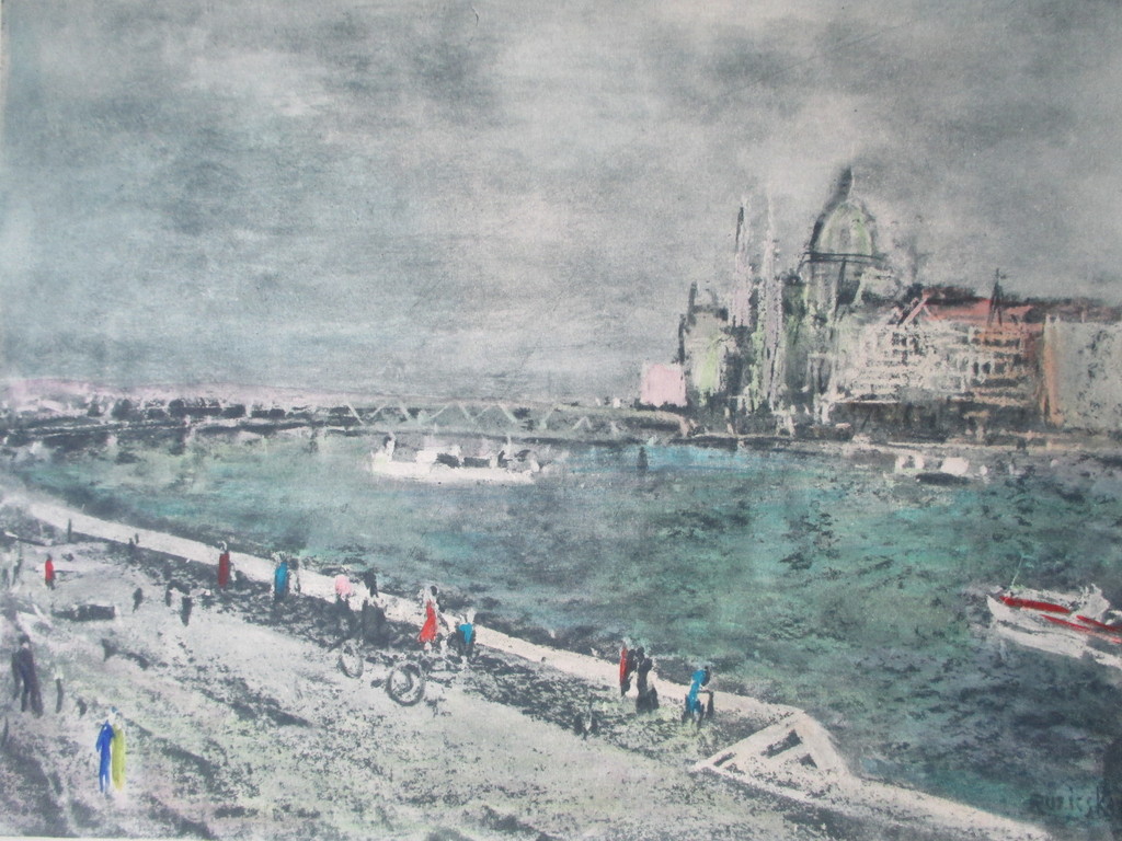 Handgekleurde ets, rivier kopen? Bied vanaf 15!