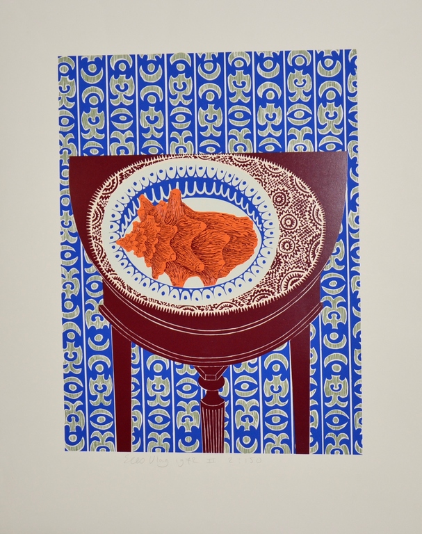 Sees Vlag: Zeefdruk 'Schelp op Tafel', 1972 kopen? Bied vanaf 1!