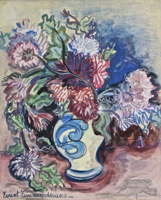 "Bloemen in beschilderde Vaas"  aquarel kopen? Bied vanaf 40!