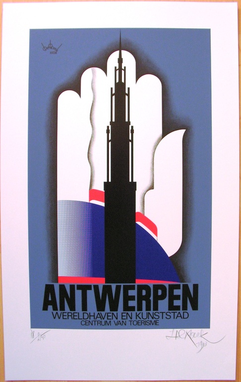 Lucien De Roeck - Lucien de Roeck - zeefdruk - Antwerpen, kunststad, centrum van toerisme verkocht voor € 40!