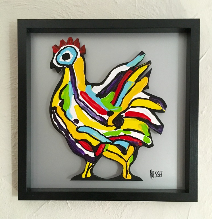 AD VAN HASSEL, 'Chicken' - schilderij: acrylverf op MDF (incl. lijst) kopen? Bied vanaf 59!