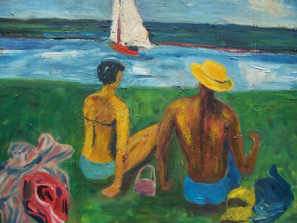 Bram Soffree, olieverf op doek, strandje kopen? Bied vanaf 20!